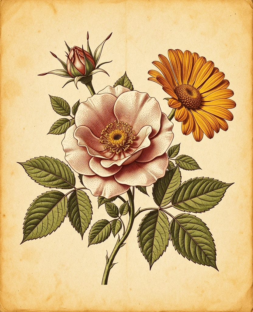 Botanical lithography of medicinal herbs
